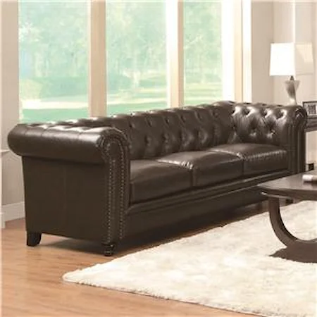 Traditional Button-Tufted Sofa with Rolled Back and Arms